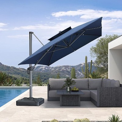 PURPLE LEAF Outdoor Cantilever Umbrellas with Base Large Patio Umbrella Offset Umbrella 360 Degree Rotation