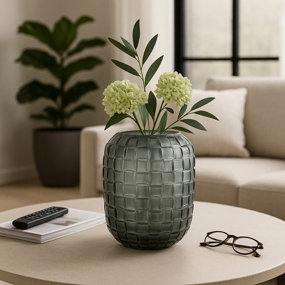 Decorative Glass Vase with Woven Finish for Living Room Decor - Modern Flower Vase for Home, Bedroom, and Office Decor - Gray