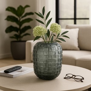 Decorative Glass Vase with Woven Finish for Living Room Decor - Modern Flower Vase for Home, Bedroom, and Office Decor - Gray - 1 of 4