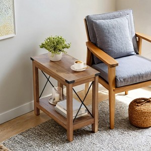 Farmhouse Style 2-Tier Side Table with Bottom Shelf, Compact End Table for Living Room & Bedroom, Nightstand for Small Spaces, Honey Brown - 1 of 4