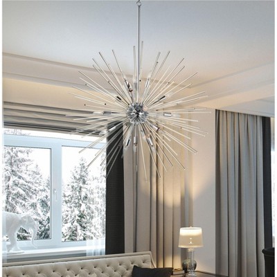Polaris 40" Satin Brass Sputnik Chandelier with Clear Glass Rods
