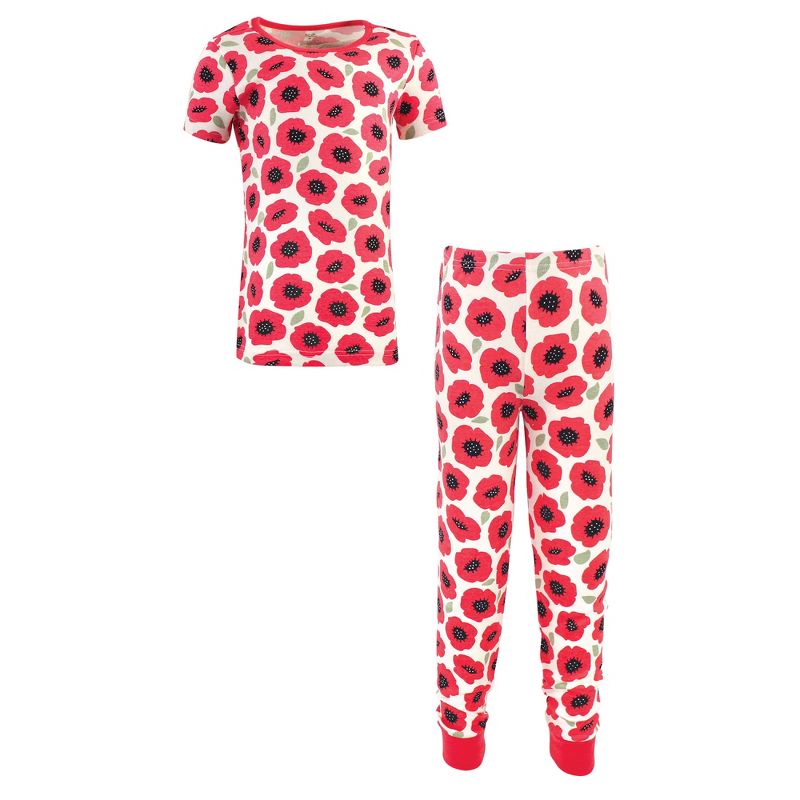 Touched by Nature Toddler and Kids Girl Organic Cotton Tight-Fit Pajama Set, Poppy, 1 of 5