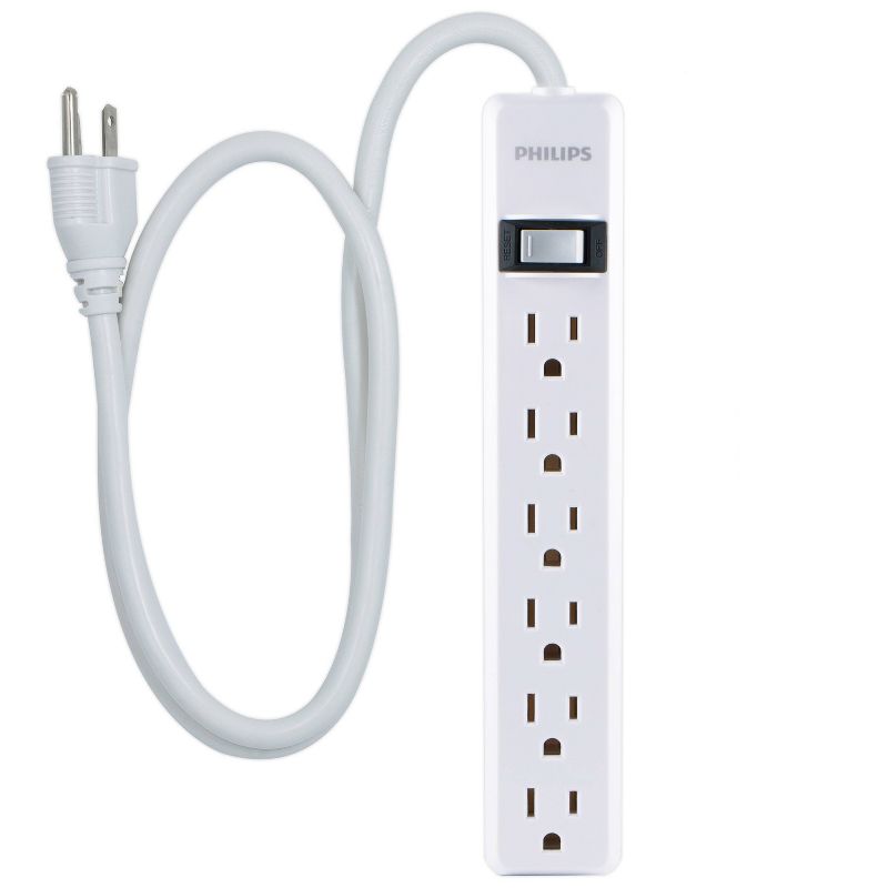 Philips 2&#39; 6-Outlet Power Strip Cord White, 1 of 8