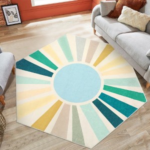 Modern Washable Area Rug Sunrise Colorful Indoor Throw Carpet for Living Room Bedroom - 1 of 4
