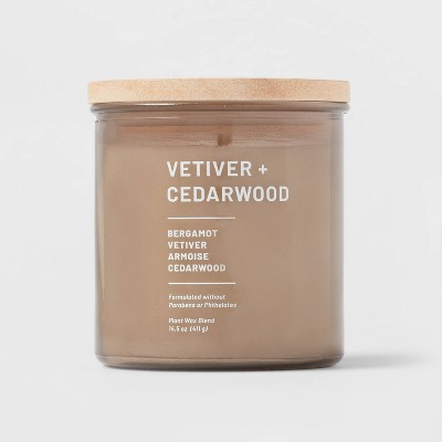 14.5oz Glass Jar Vetiver and Cedarwood Candle Brown - Project 62™
