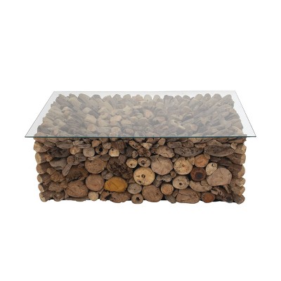 Olivia & May Rustic Wood Coffee Table Light Brown: No Assembly, Rectangular Center Table, Spot Clean