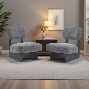 Polyester Modern Lounge Chairs Set of 2 with Wood Base and Wide Cushions - 1 of 4