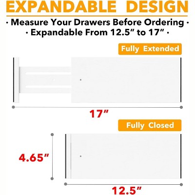 White Bamboo Adjustable Drawer Dividers, 4.65" High, 12.5"-17" Expandable, 6-Pack