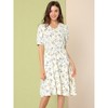 INSPIRE CHIC Women's Vintage Floral Peter Pan Collar High Waist Puff Sleeve A-line Midi Dress - 3 of 4