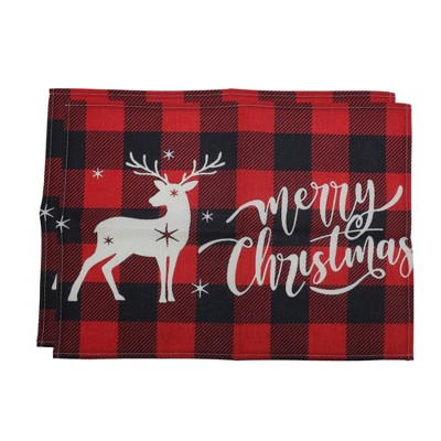 Unique Bargains Christmas Place Mats Linen Red Black White 13"x17.7" 2Pcs