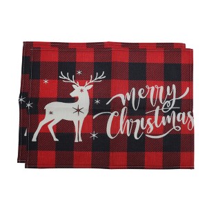 Unique Bargains Christmas Place Mats Linen Red Black White 13"x17.7" 2Pcs - 1 of 4