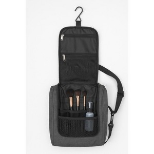 Continental Bedding Hanging Travel Cosmetic Bag - Makeup Organizer with Side Pockets and Brush Holders - 8.5" x 4.5" x 11.5" - Maroon, Navy, Dark Gray - 1 of 4