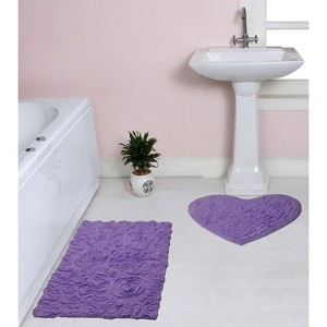 Bell Flower Collection Tufted Bath Rugs, Extra Soft and Absorbent, Non-Slip Bath Mats, Machine Washable Bathroom Mats, 2 Pcs Set, Purple - 1 of 4