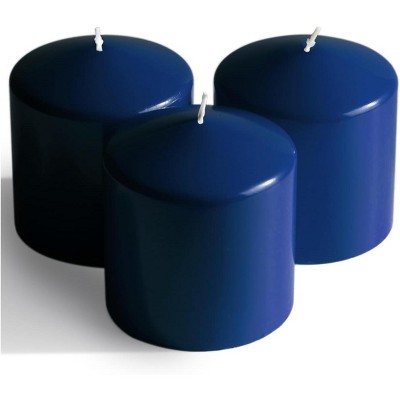 3x3 Pillar Candles Set of 3 - Navy Blue Candles Pillar - 40-Hour Burn Time Self