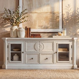 Homsee Pre-Assembled White Solid Wood TV Stand: Vintage Carved Details ...