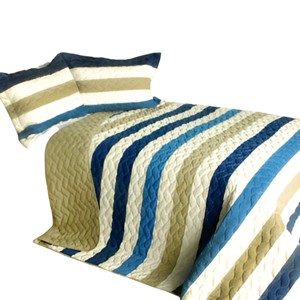Slickblue 3 PC Handmade Full/Queen Quilt Set, Reversible Vermicelli Quilted, Horizontal Stripes, 37 Color Options - 1 of 4