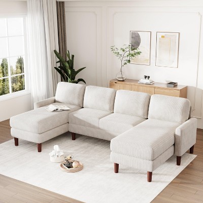 103''W Elegant U-Shaped Corduroy Upholstered Sectional Sofa, 4-Seat Large Couch with 2 Chaises 4B - ModernLuxe
