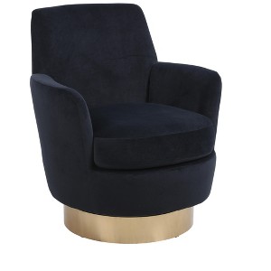 TIRAMISUBEST Velvet Swivel Barrel Chair, Accent Armchair with Gold Stainless Steel Base, Comfy Round Reading Chair for Living Room, Bedroom (Black) - 1 of 4