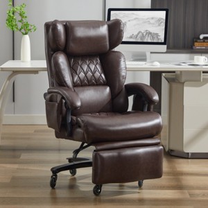 Big and Tall Executive Office Chair,Brown PU Leather Reclining Desk Chair with Footrest, Massager, Swivel Computer Chair for Home or Office-Cuddlewood - 1 of 4