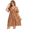 Coolmee Women's Plus Size Wrap V Neck Short Ruffle Sleeve A Line Midi Dress - 2 of 4
