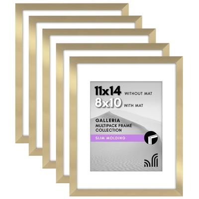 Americanflat 11x14 Picture Frame  - Set of 5 - Use as 8x10 Frame with Mat or 11x14 Frame Without Mat - Gallery Wall Frame Set for Wall Display - Gold