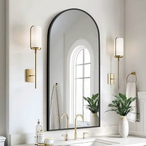 2 Pieces 39 In.H X 30 In.W Aluminum Alloy Fine Edged Right Angled Arch Black Hanging Mirror Frame Wall Mirror - 1 of 4