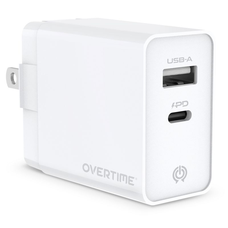 Overtime 38W Rapid Charger Wall Adapter with USB-C & USB-A Ports, White