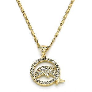 RMZ GOLD NYC Gold Filled High Polish Finish Fancy Necklace, Dolphin Design, with Garnet and White Micro Pave, Polished Finish, Golden Tone - 1 of 2
