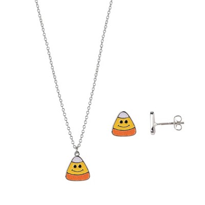 FAO Schwarz Halloween Enamel Candy Corn Necklace and Earring Set