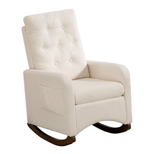 Rocking Chair Nursery, Modern Glider Chair with High Back, Recliner Armchair with Wood Legs and Side Pocket, Nursery Rocking Accent Chair - 1 of 4