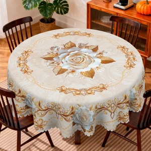 LOVEVOOK Floral Rectangular Tablecloth, Washable Seasonal Round Floral Table Cover for Party Picnic Dinner Decor - 1 of 4