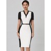Hobemty Women's Contrast Color V Neck Short Sleeve Office Pencil Sheath Dresses - 2 of 4