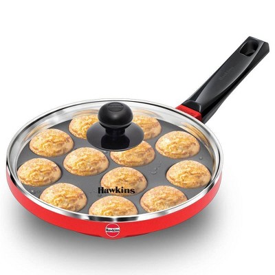 Hawkins 12c Nonstick Appe Pan with Glass Lid: Aluminum Fry Pan, Gas Compatible, Hand Wash, 1-Year Warranty, Red
