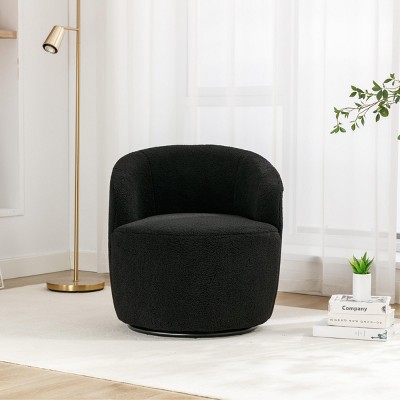Swivel Accent Chair Small Barrel Chair Teddy Fabric Upholstered Armchair With Back Single Sofa Chair For Living Room-Maison Boucle‎