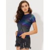 Allegra K Women's Party Metallic Short Sleeve Textured Shiny T-shirts - 3 of 4
