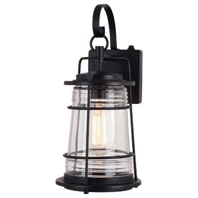 VAXCEL Montauk 1 Light Black Dusk to Dawn Coastal Outdoor Wall Lantern Clear Glass
