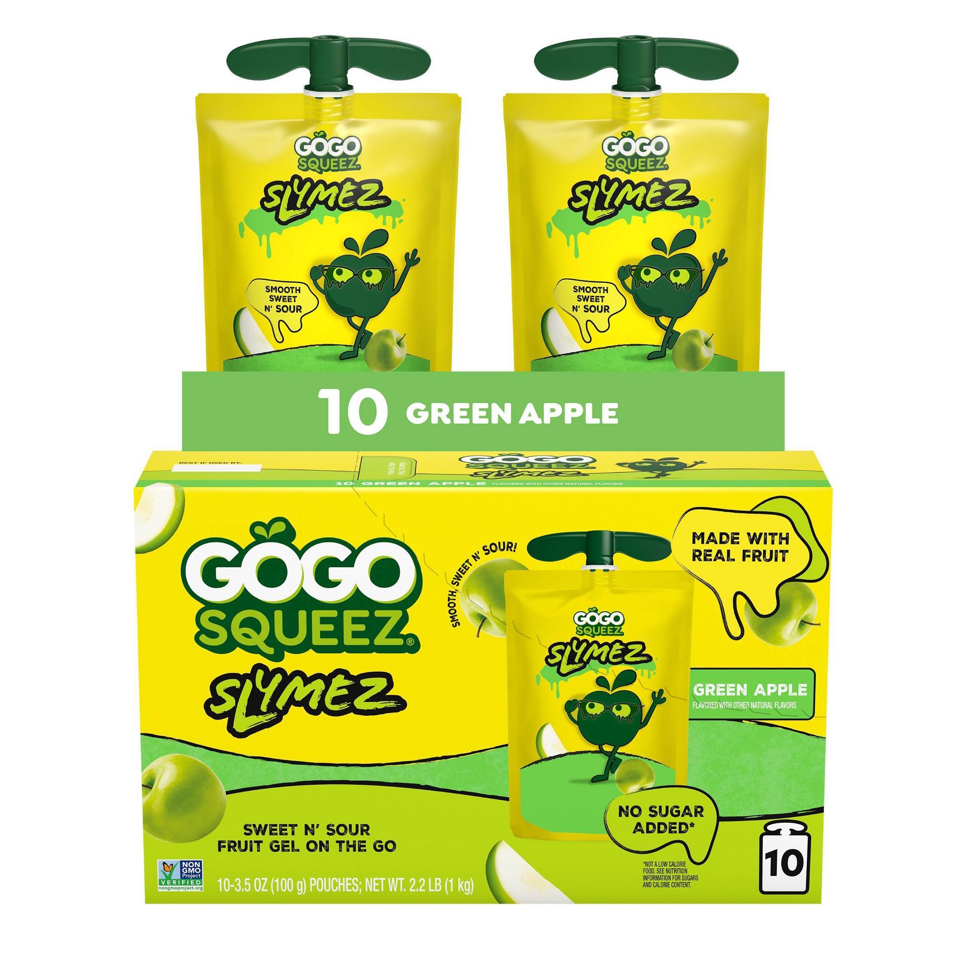 GoGo SqueeZ Fruit SlymeZ Green Apple Fruit Pouches - 35oz/10ct
