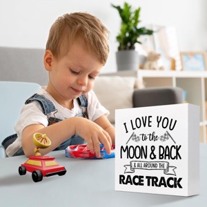 I Love You To The Moon And Back And All Around The Race Track Wood Box Sign Desk Decor - 1 of 4