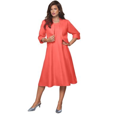 slim fit dress slacks CLARISSE 8043 Neon Coral Fitted Dress – Formalwear Outlet main image 1