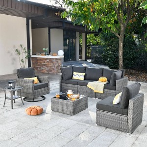 Ovios Venice 7pc Wicker Outdoor Patio Furniture Set Conversation Sofa Sectional with a Swivel Chair and Cushions - 1 of 4