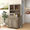 Aghana Digitals 67" Gray Modern Kitchen Buffet Hutch with Glass-Door Cabinets, Adjustable Shelves, - 2 of 4