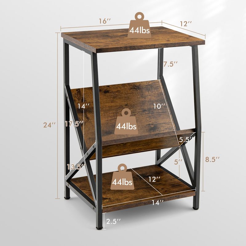 Costway 3-Tier Industrial Side End Table with Storage Shelf Heavy Duty Accent Table, 4 of 10