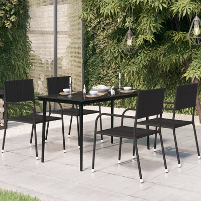 vidaXL Patio Dining Table Black 55.1 inches x27.6 inches x29.1 inches  Steel and Glass
