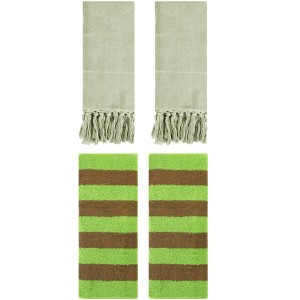 REGALWOVEN 4 Packs Striped and Solid Tassels Absorbent Soft Cotton Hand Towel for Bathroom - 1 of 4
