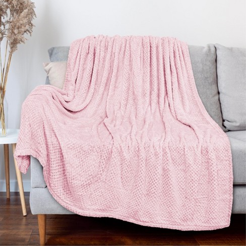 PAVILIA Soft Waffle Blanket Throw for Sofa Bed Lightweight Plush Warm Blanket for Couch Light Pink Throw 50x60