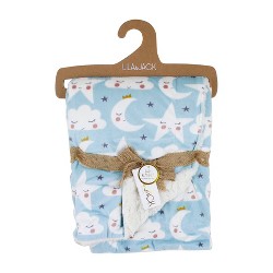 Lila And Jack Baby Blanket Blue Rocket Printed Mink With Natural Sherpa ...