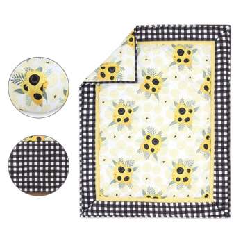 The Peanutshell Sunflower Floral Baby Crib Bedding Set - Black/Yellow - 3pc