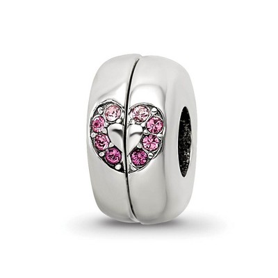 Black Bow Jewelry Pink Heart 2 Pc Magnetic Sterling Silver & Crystals Bead Charm