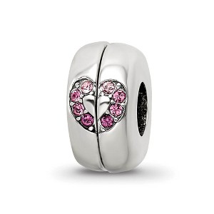 Black Bow Jewelry Pink Heart 2 Pc Magnetic Sterling Silver & Crystals Bead Charm - 1 of 4