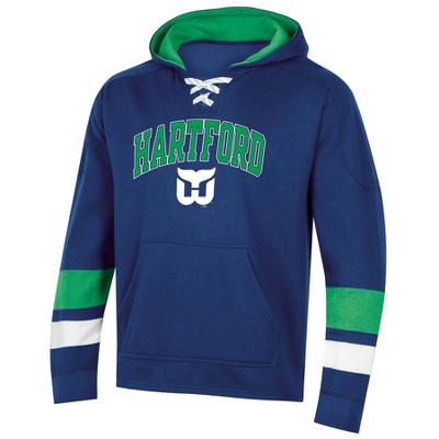 Hartford Whalers Vintage NHL Express Twill Logo Hoodie - Navy
